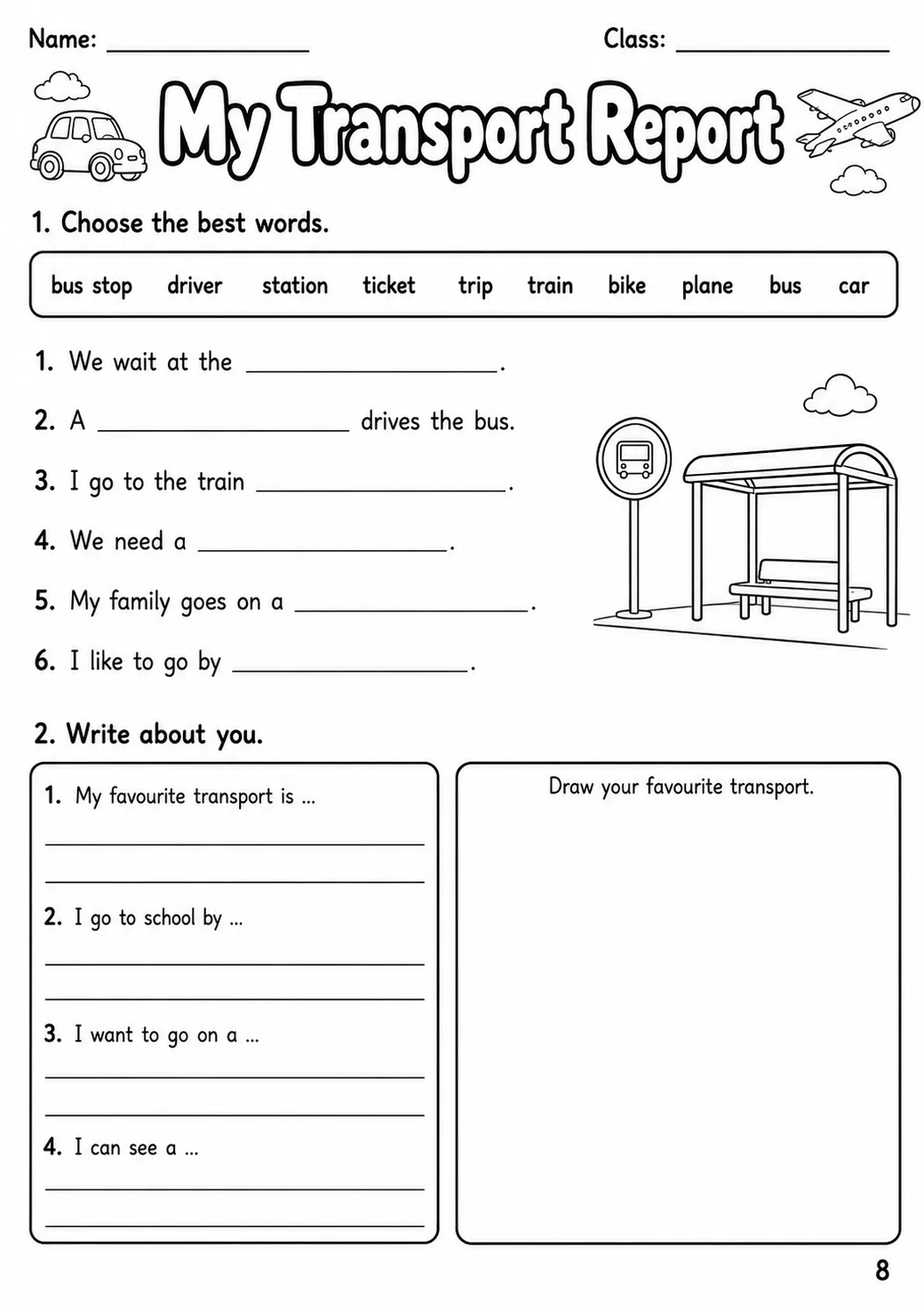 Transport Movers Vocabulary Worksheet Pack page 4 printable worksheet preview