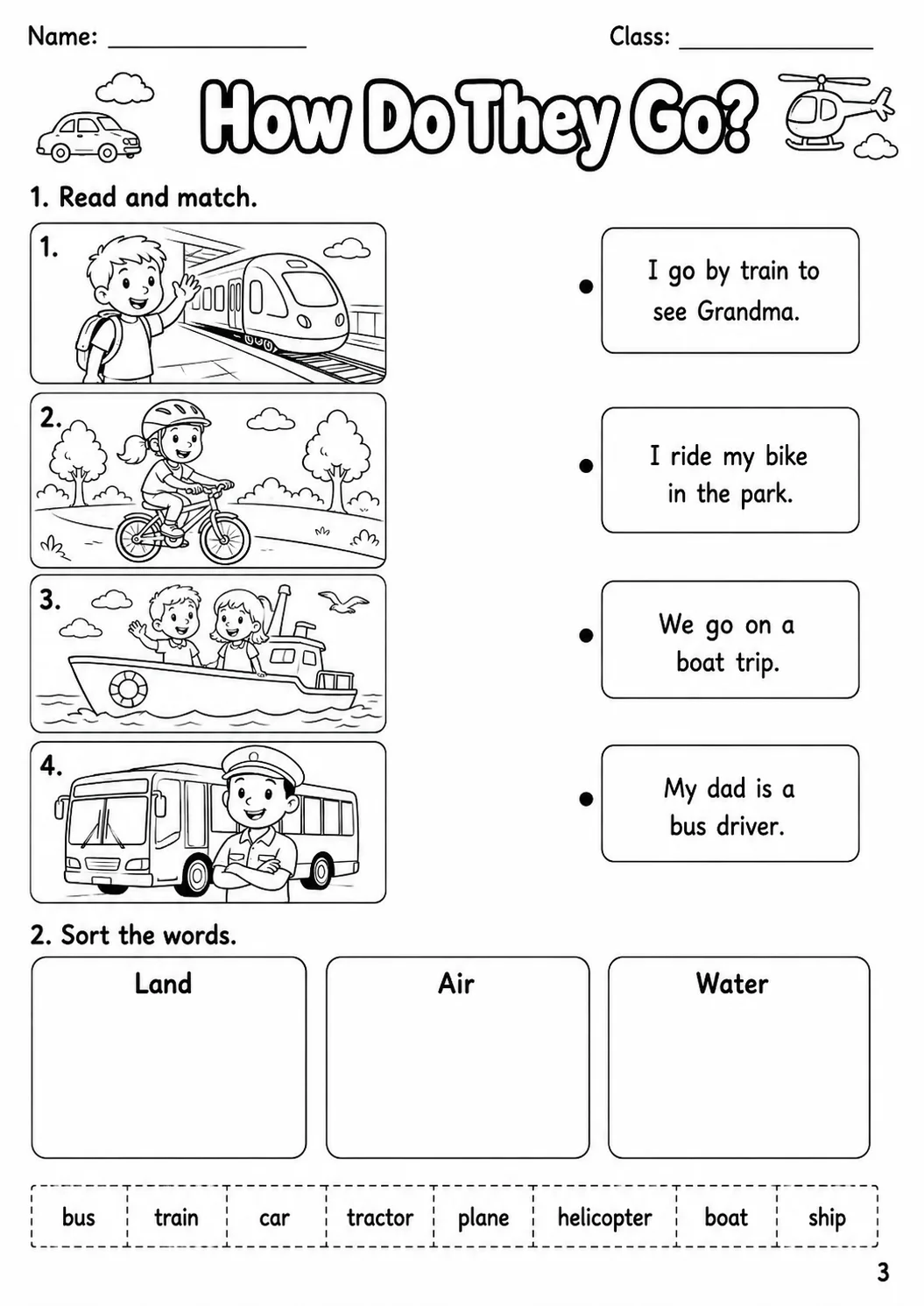Transport Movers Vocabulary Worksheet Pack page 6 printable worksheet preview