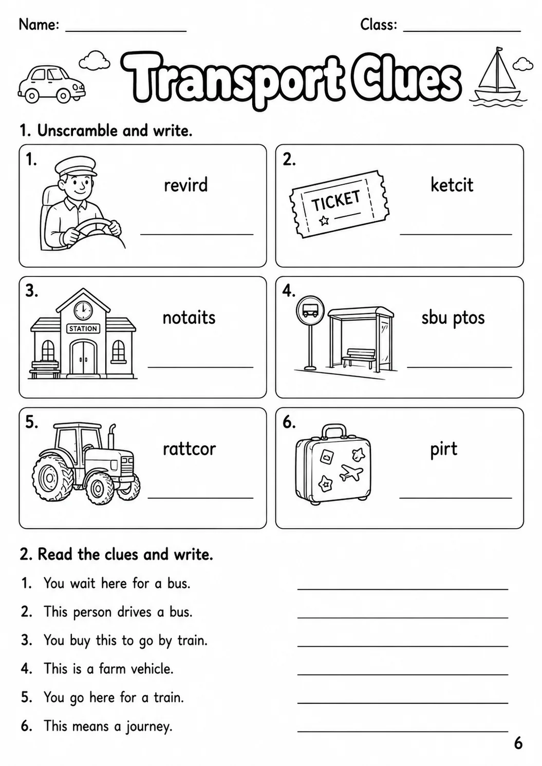 Transport Movers Vocabulary Worksheet Pack page 7 printable worksheet preview