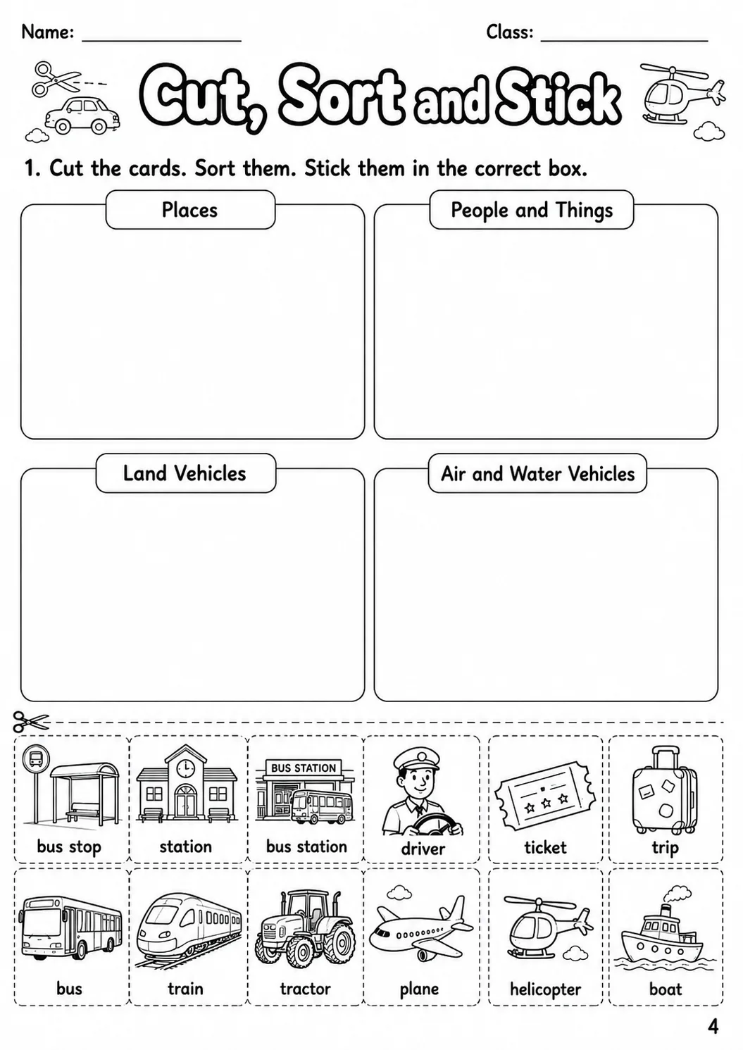 Transport Movers Vocabulary Worksheet Pack page 8 printable worksheet preview