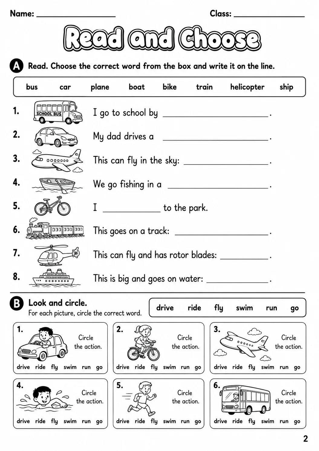 Transport Starters Vocabulary Worksheet Pack page 4 printable worksheet preview