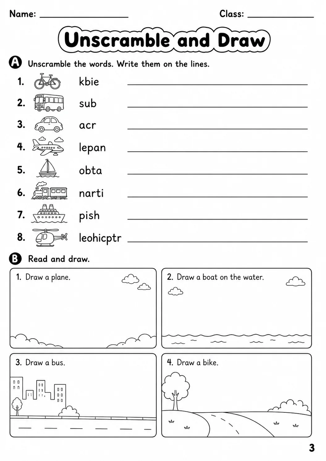 Transport Starters Vocabulary Worksheet Pack page 5 printable worksheet preview