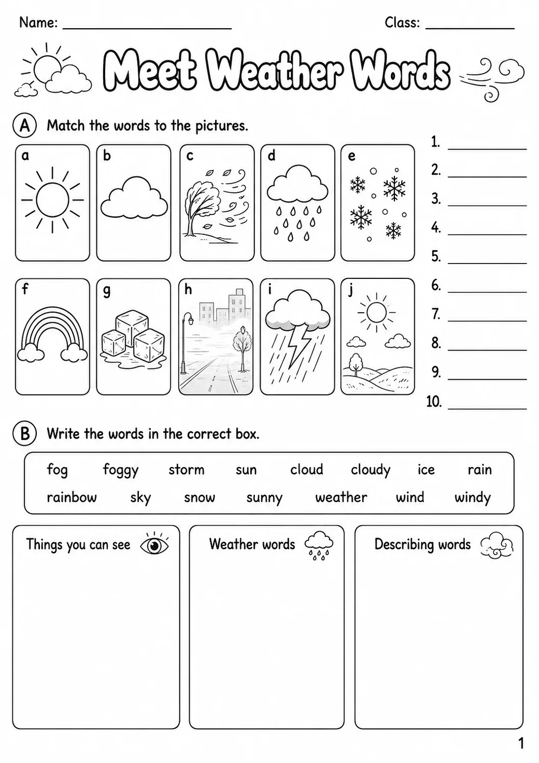 Weather Flyers Vocabulary Worksheet Pack page 3 printable worksheet preview