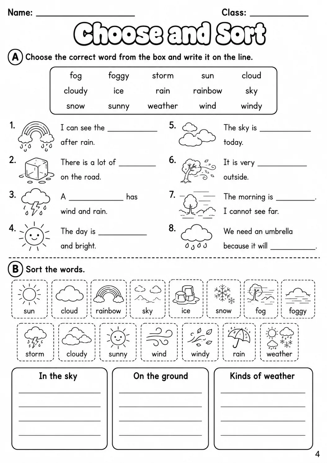 Weather Flyers Vocabulary Worksheet Pack page 6 printable worksheet preview