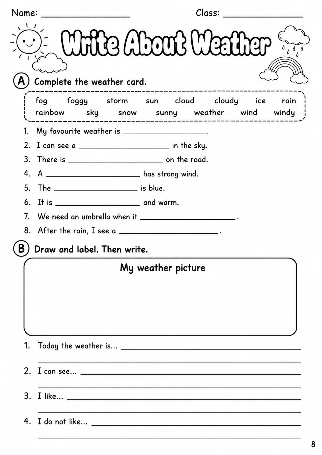 Weather Flyers Vocabulary Worksheet Pack page 10 printable worksheet preview