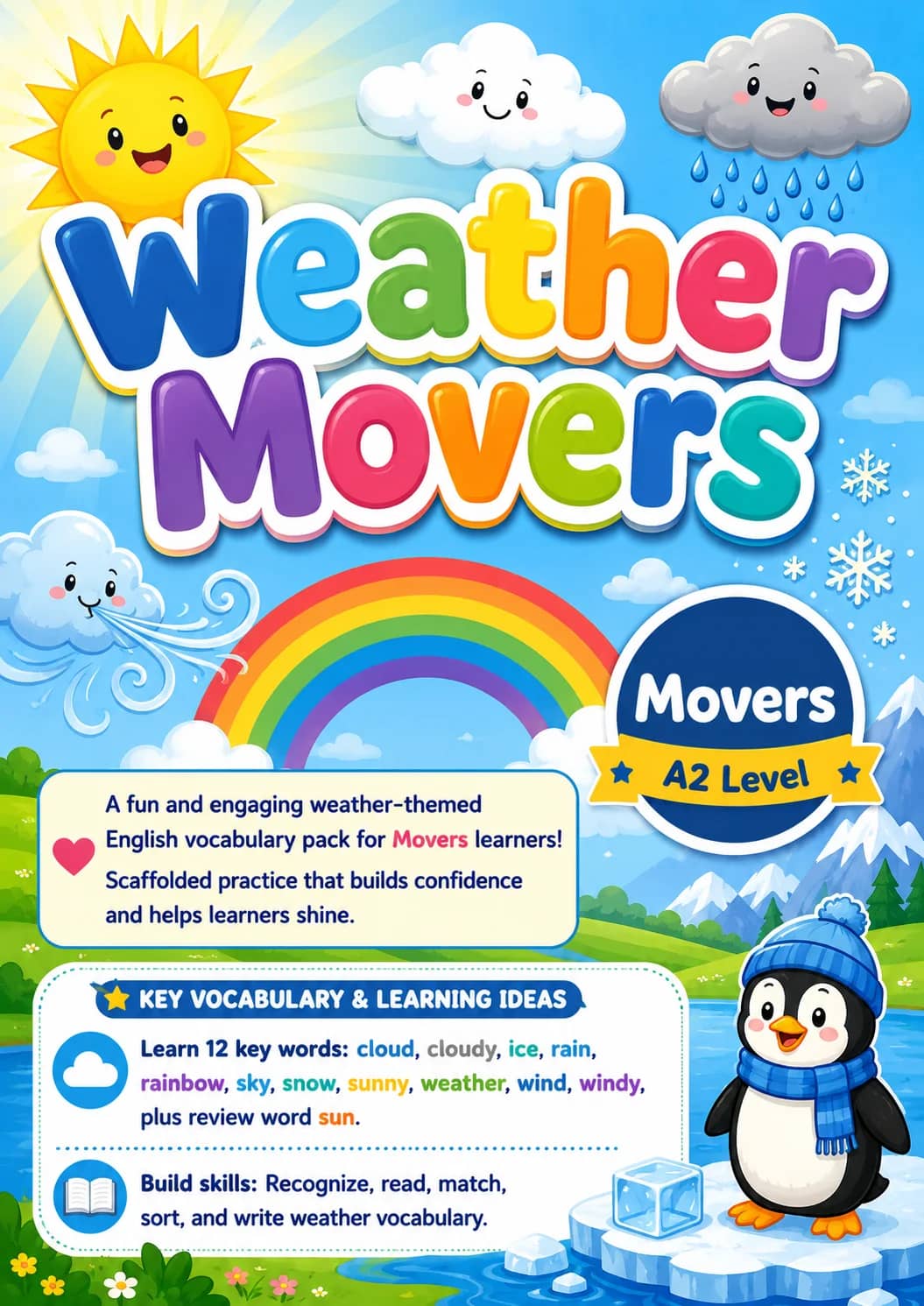 Weather Movers Vocabulary Worksheet Pack printable Movers English worksheet pack preview from KiwiBee