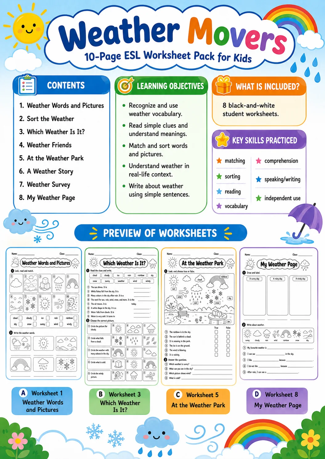 Weather Movers Vocabulary Worksheet Pack page 2 printable worksheet preview