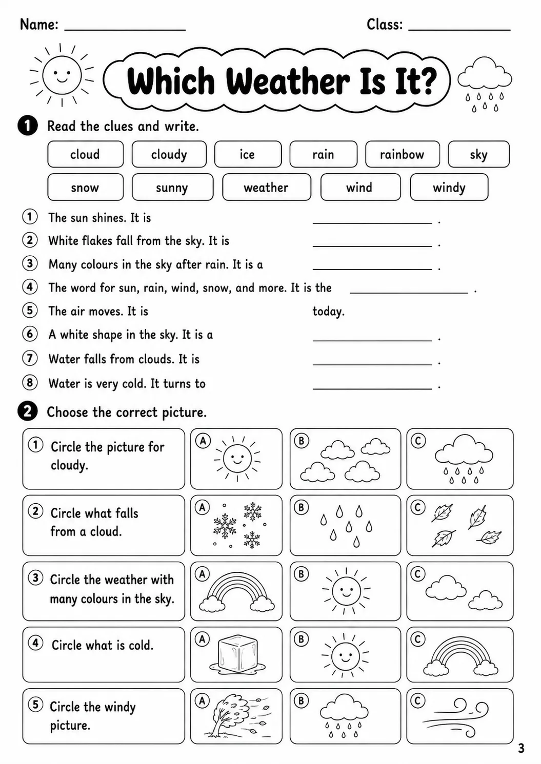Weather Movers Vocabulary Worksheet Pack page 5 printable worksheet preview