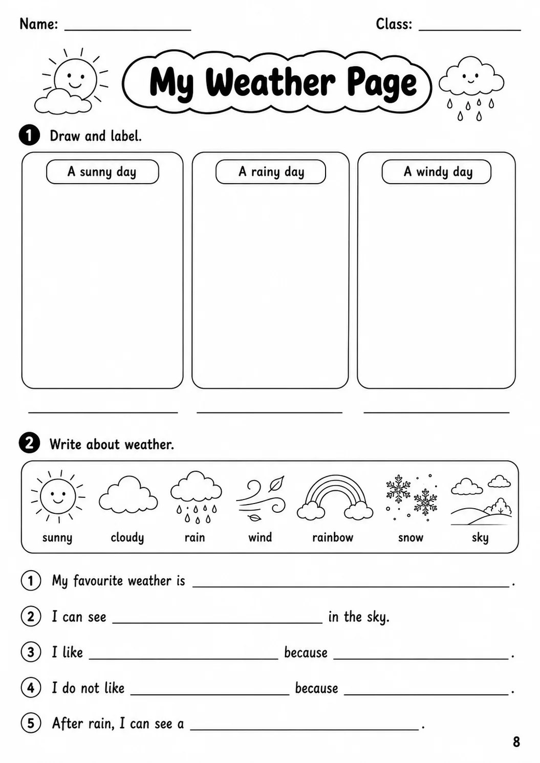 Weather Movers Vocabulary Worksheet Pack page 10 printable worksheet preview
