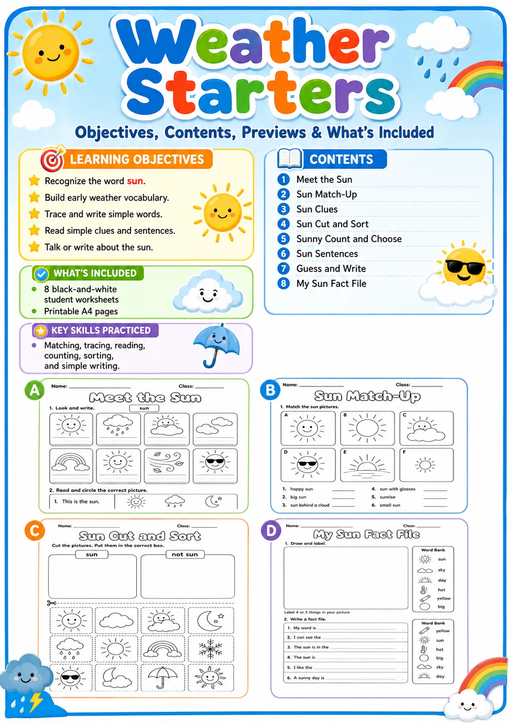 Weather Starters Vocabulary Worksheet Pack page 2 printable worksheet preview