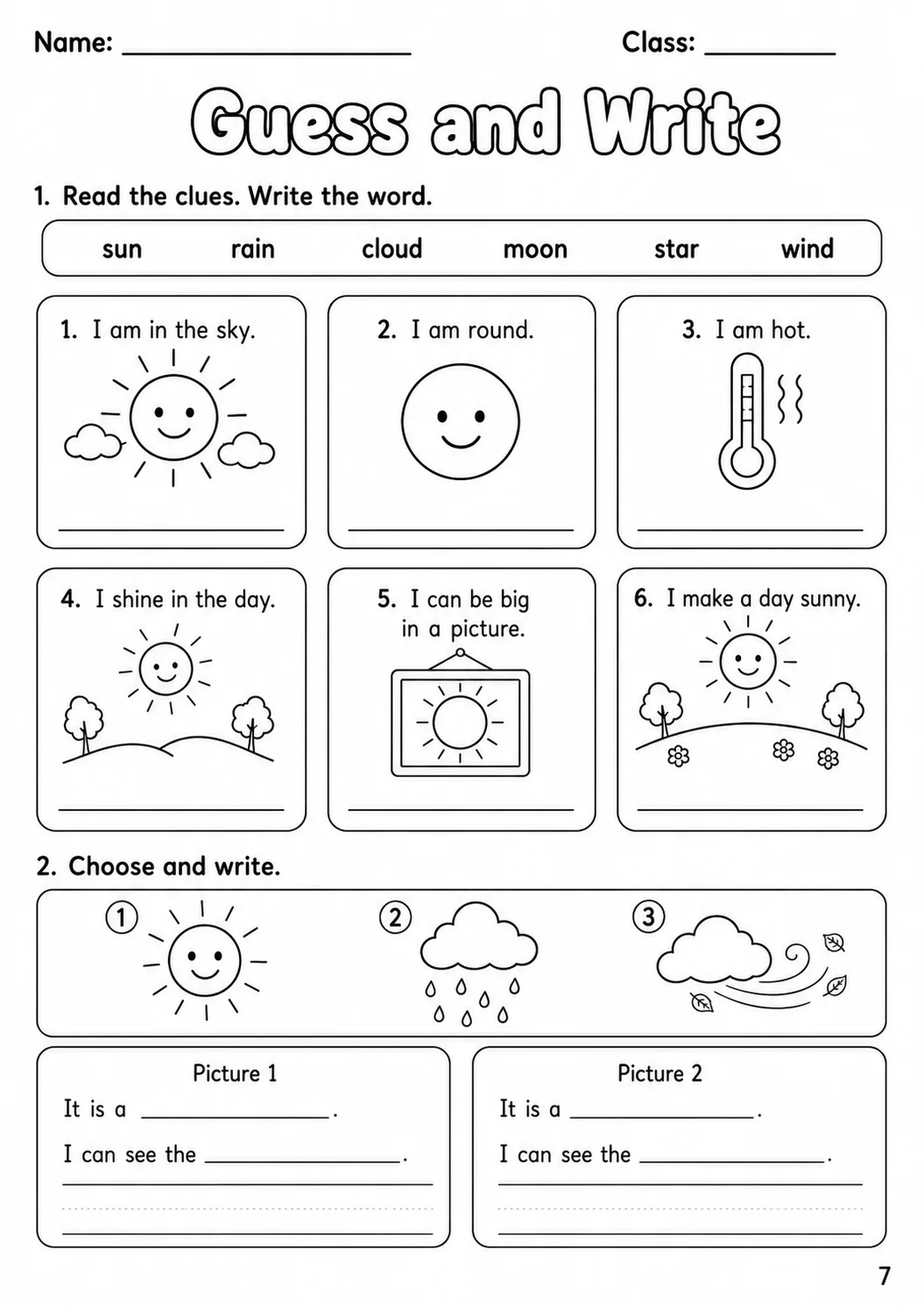 Weather Starters Vocabulary Worksheet Pack page 9 printable worksheet preview