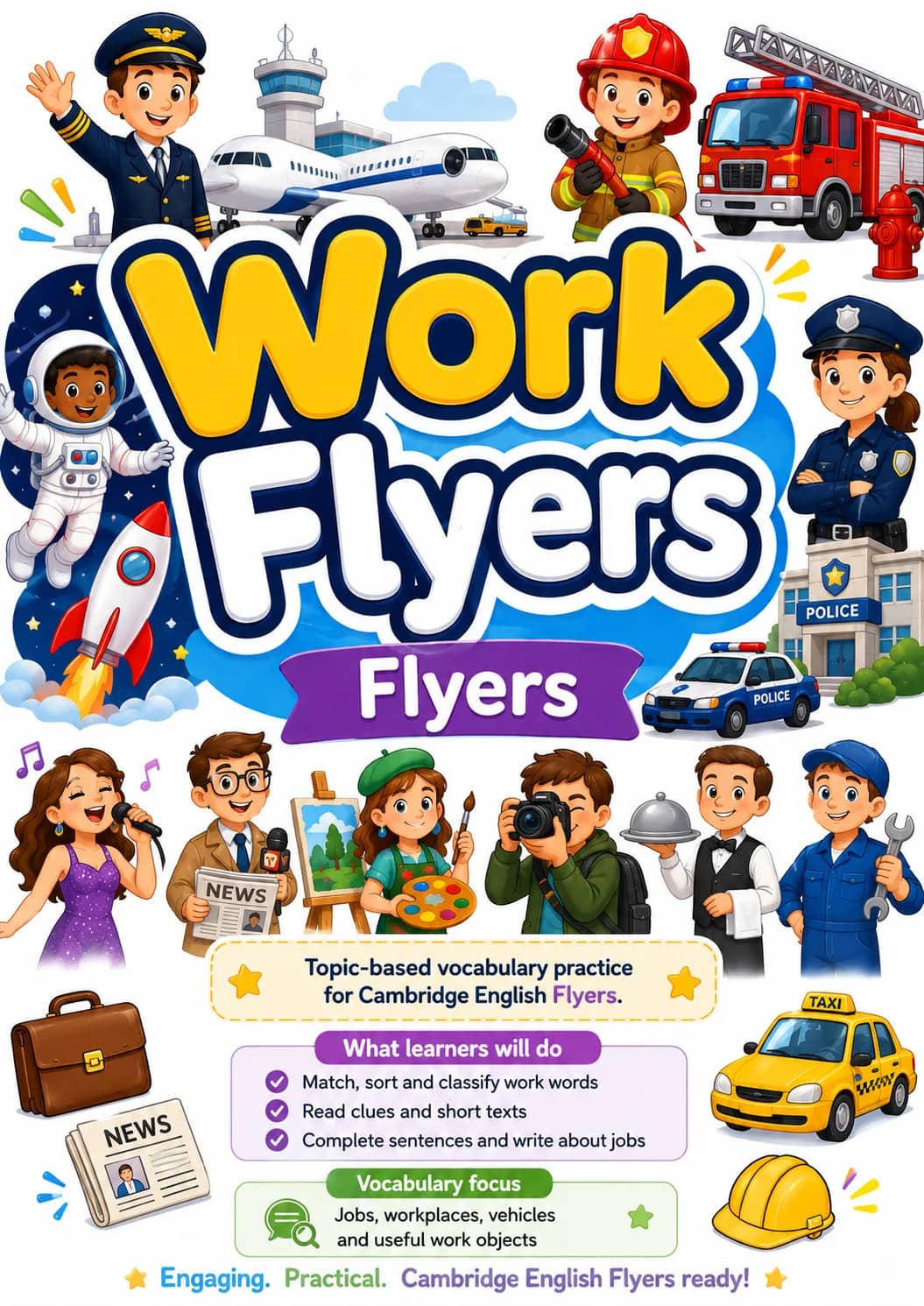 Work Flyers Vocabulary Worksheet Pack printable Flyers English worksheet pack preview from KiwiBee