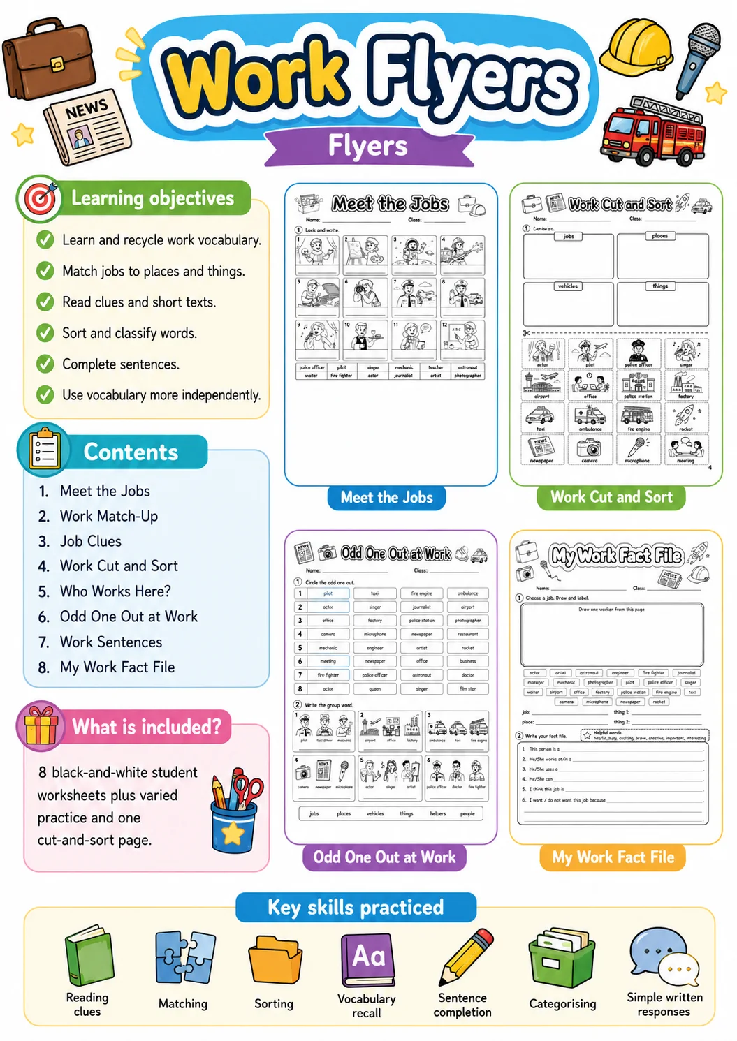 Work Flyers Vocabulary Worksheet Pack page 2 printable worksheet preview