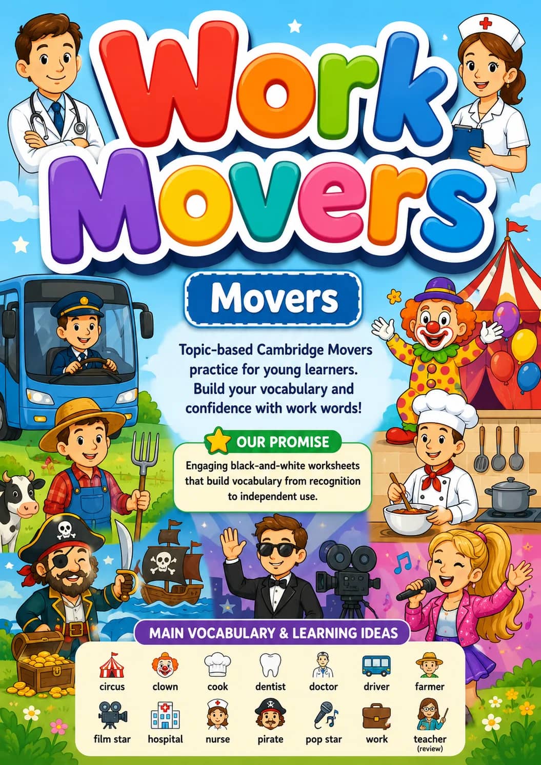 Work Movers Vocabulary Worksheet Pack printable Movers English worksheet pack preview from KiwiBee