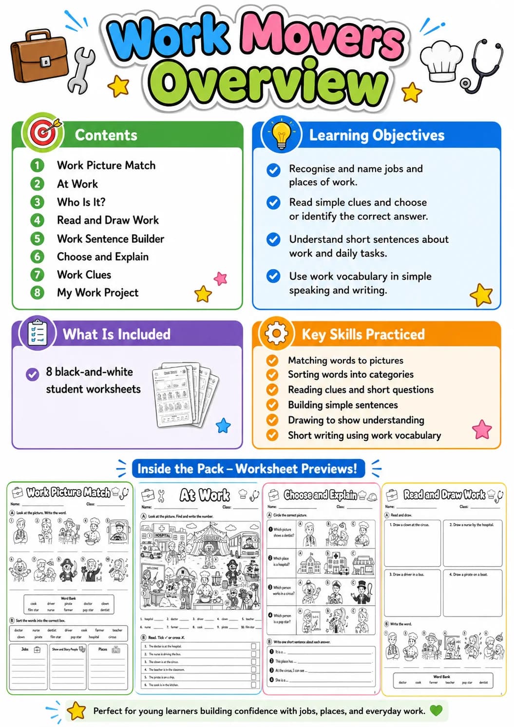 Work Movers Vocabulary Worksheet Pack page 2 printable worksheet preview