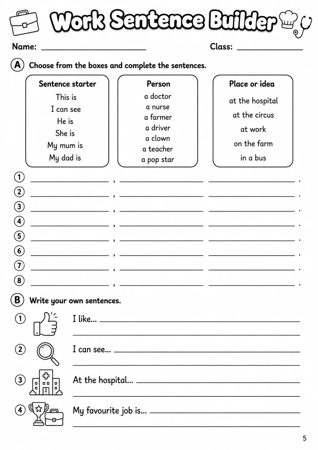 Work Movers Vocabulary Worksheet Pack page 9 printable worksheet preview