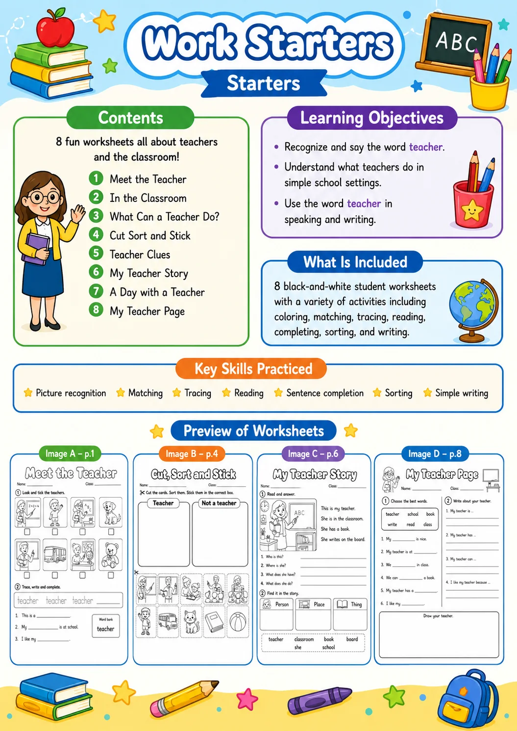 Work Starters Vocabulary Worksheet Pack page 2 printable worksheet preview