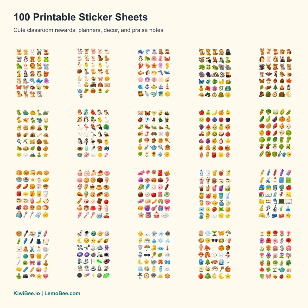 Cute Classroom Sticker Mega Pack - 100 Printable Sticker Sheets