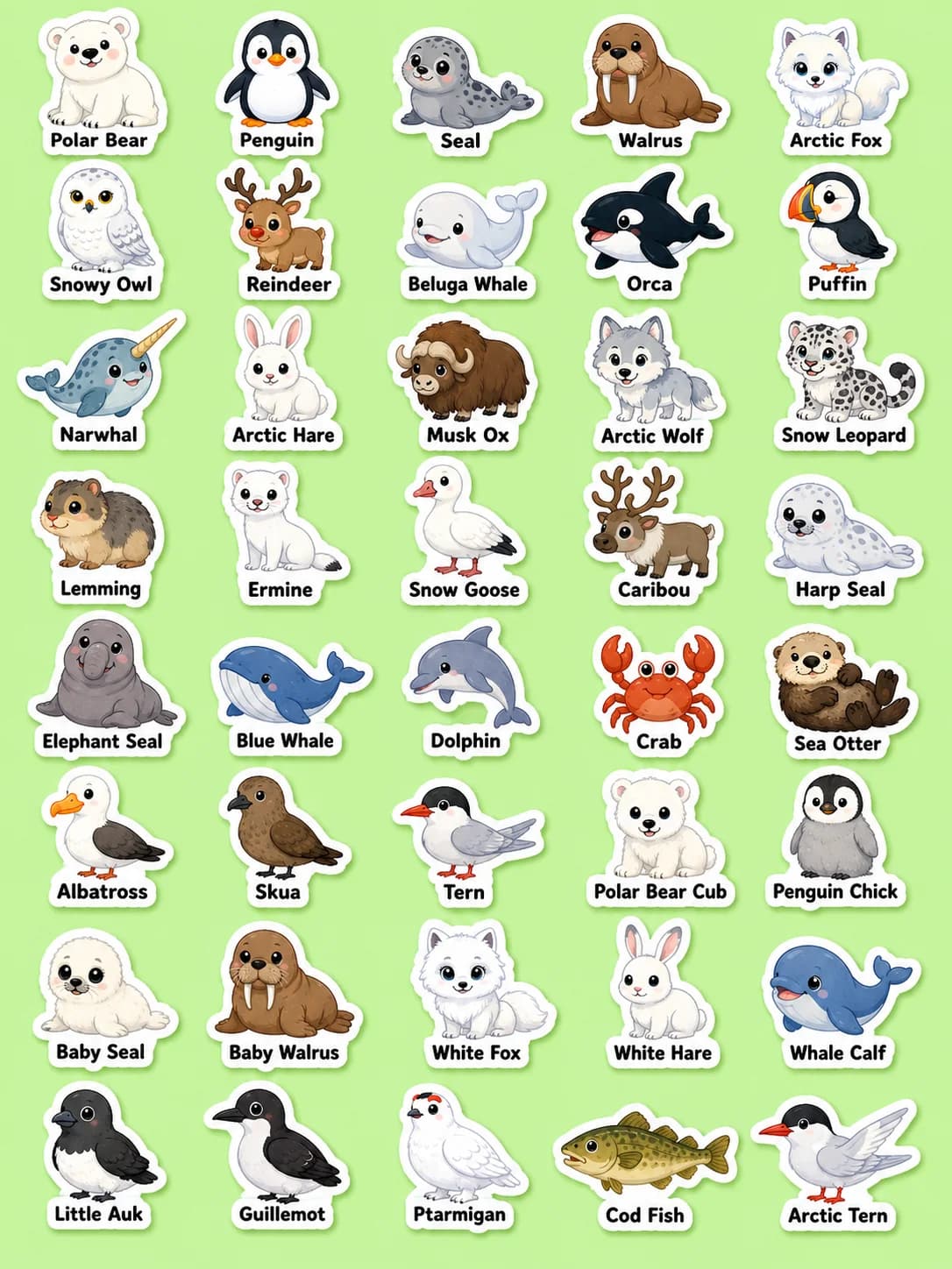 Arctic Animals Printable Sticker Sheet