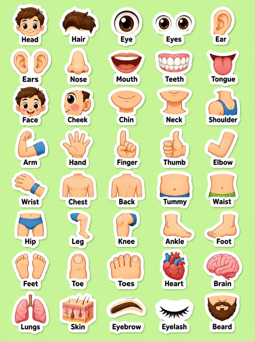 Body and Face Printable Sticker Sheet - Set 2