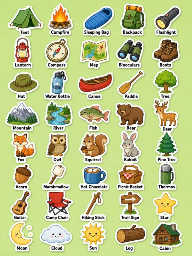 Camping Printable Sticker Sheet - Set 2