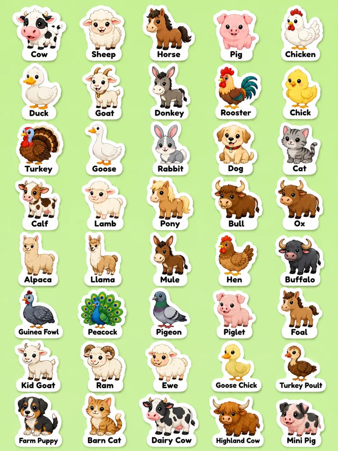 Farm Animals Printable Sticker Sheet
