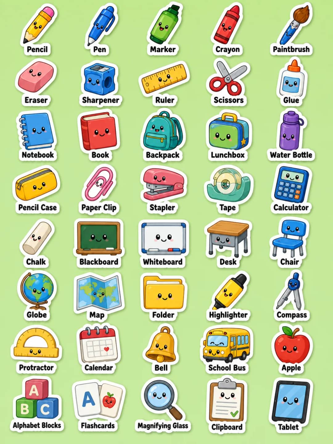School Supplies printable sticker sheet for teachers