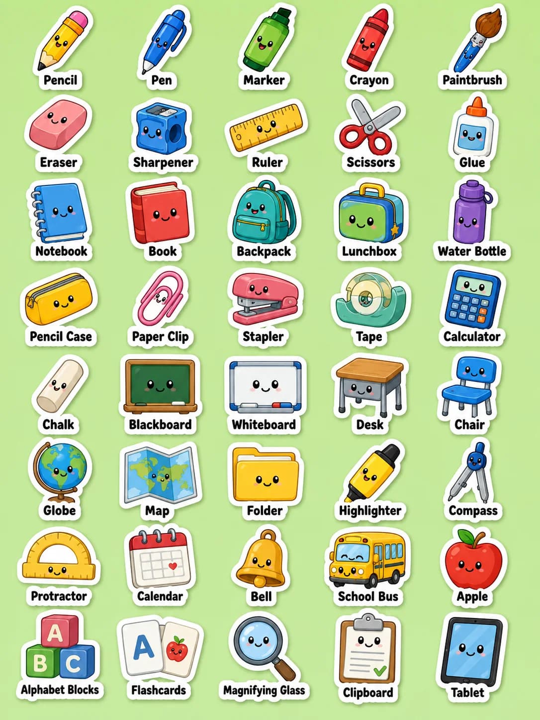 School Supplies Printable Sticker Sheet