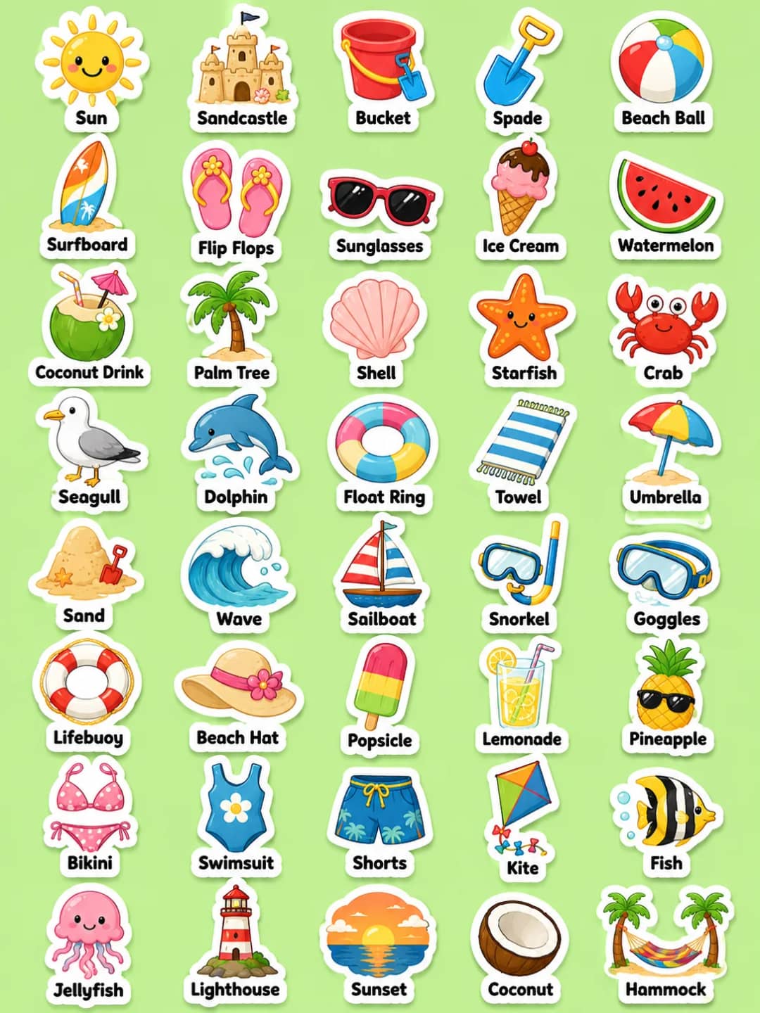 Summer and Beach printable sticker sheet for teachers