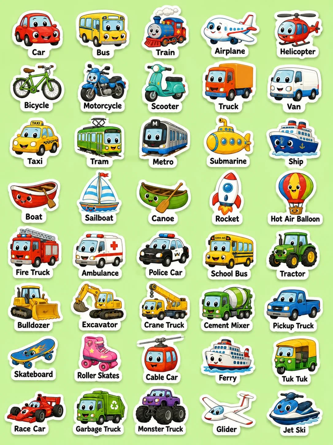 Transport Printable Sticker Sheet