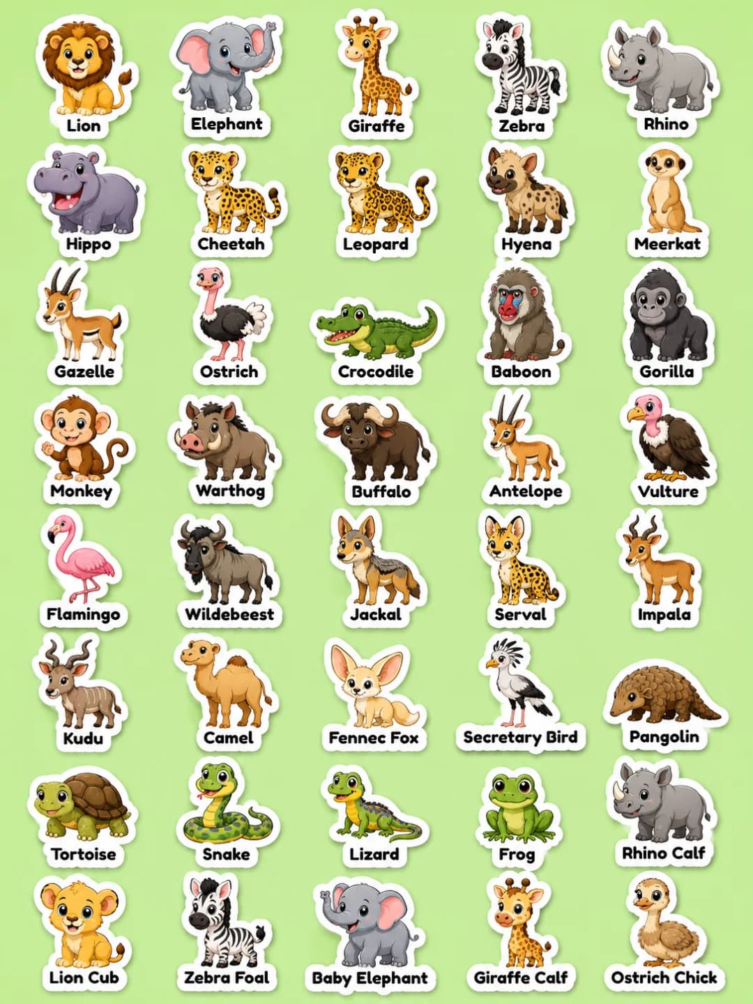 Wild Animals Printable Sticker Sheet - Set 2