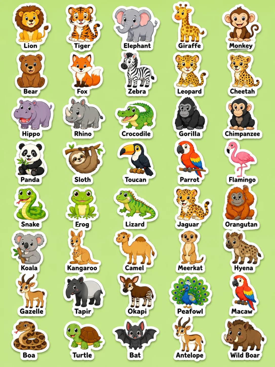 Wild Animals Printable Sticker Sheet
