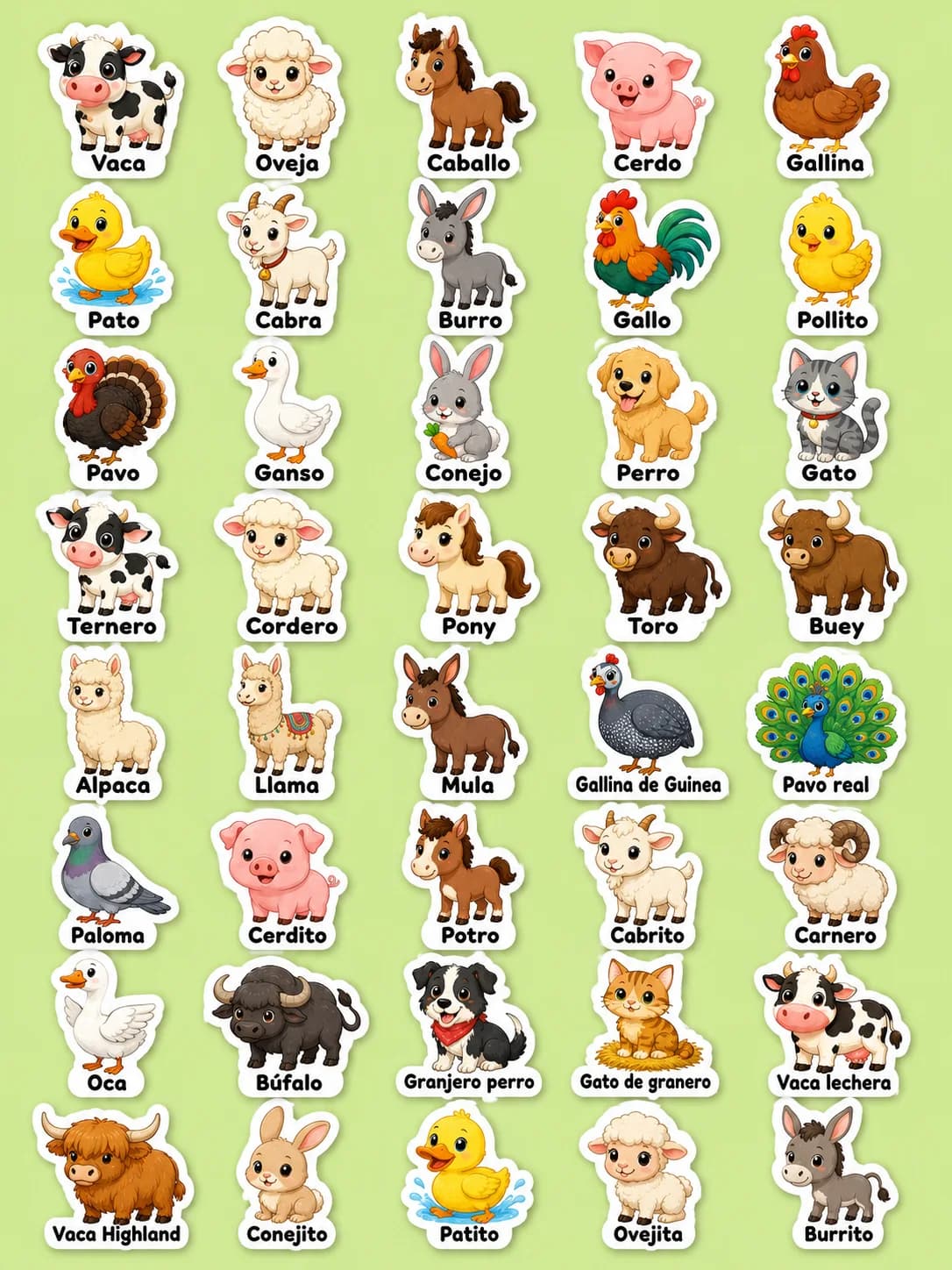Animales de la granja - Hoja de pegatinas imprimibles