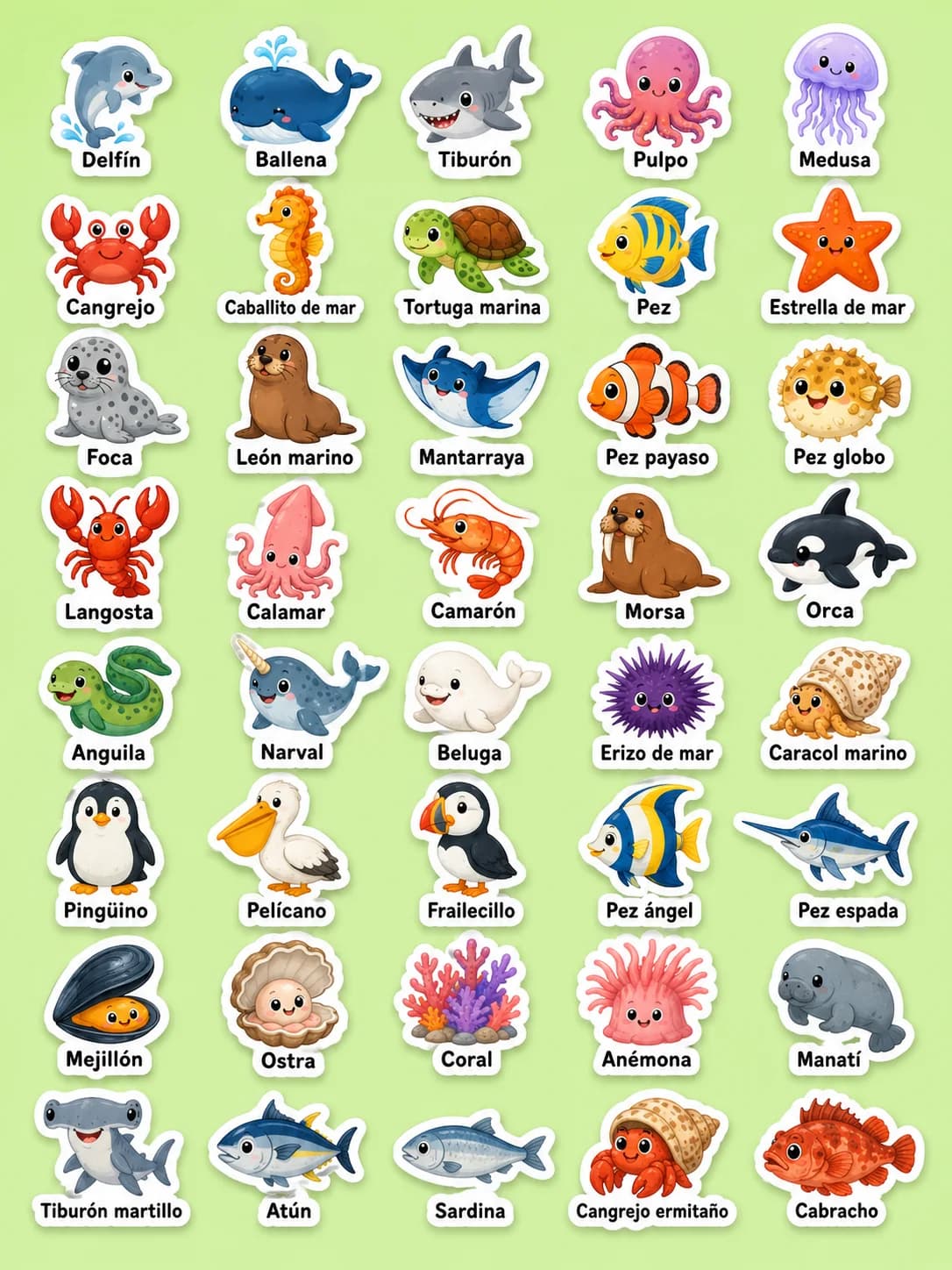Animales marinos - Hoja de pegatinas imprimibles
