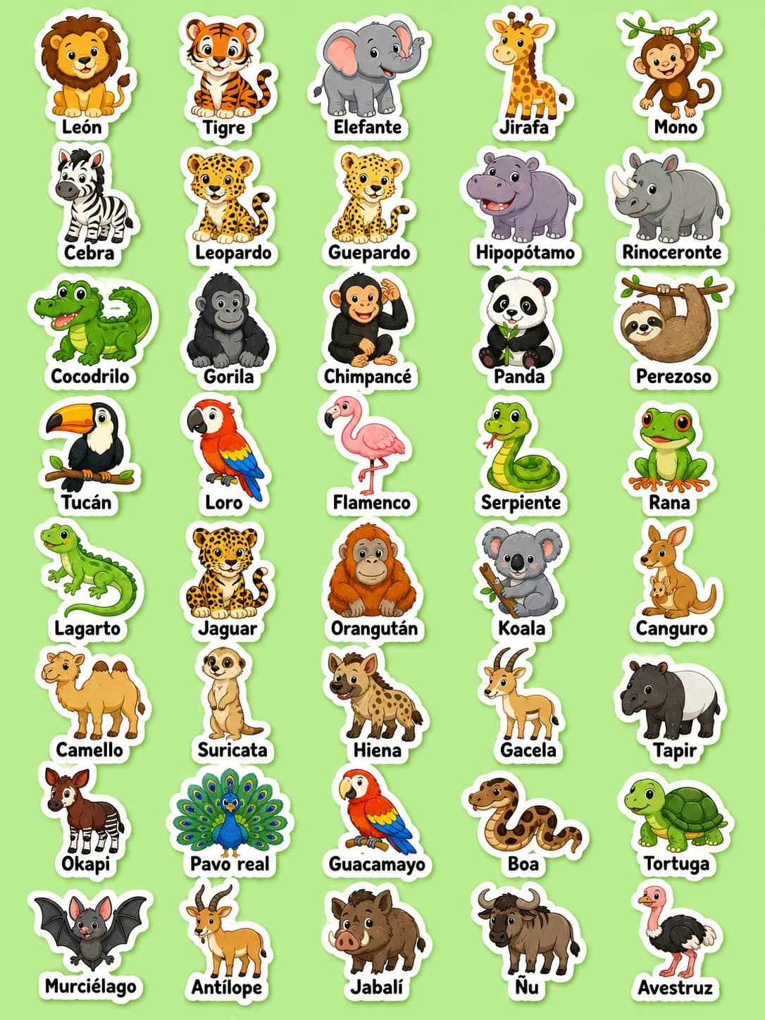 Animales salvajes - Hoja de pegatinas imprimibles