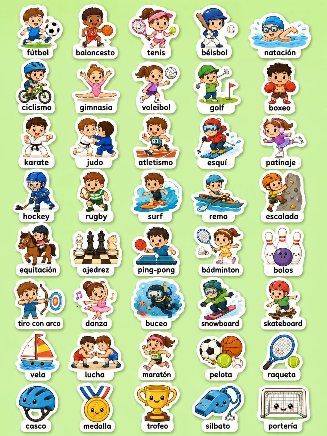 Deportes - Hoja de pegatinas imprimibles