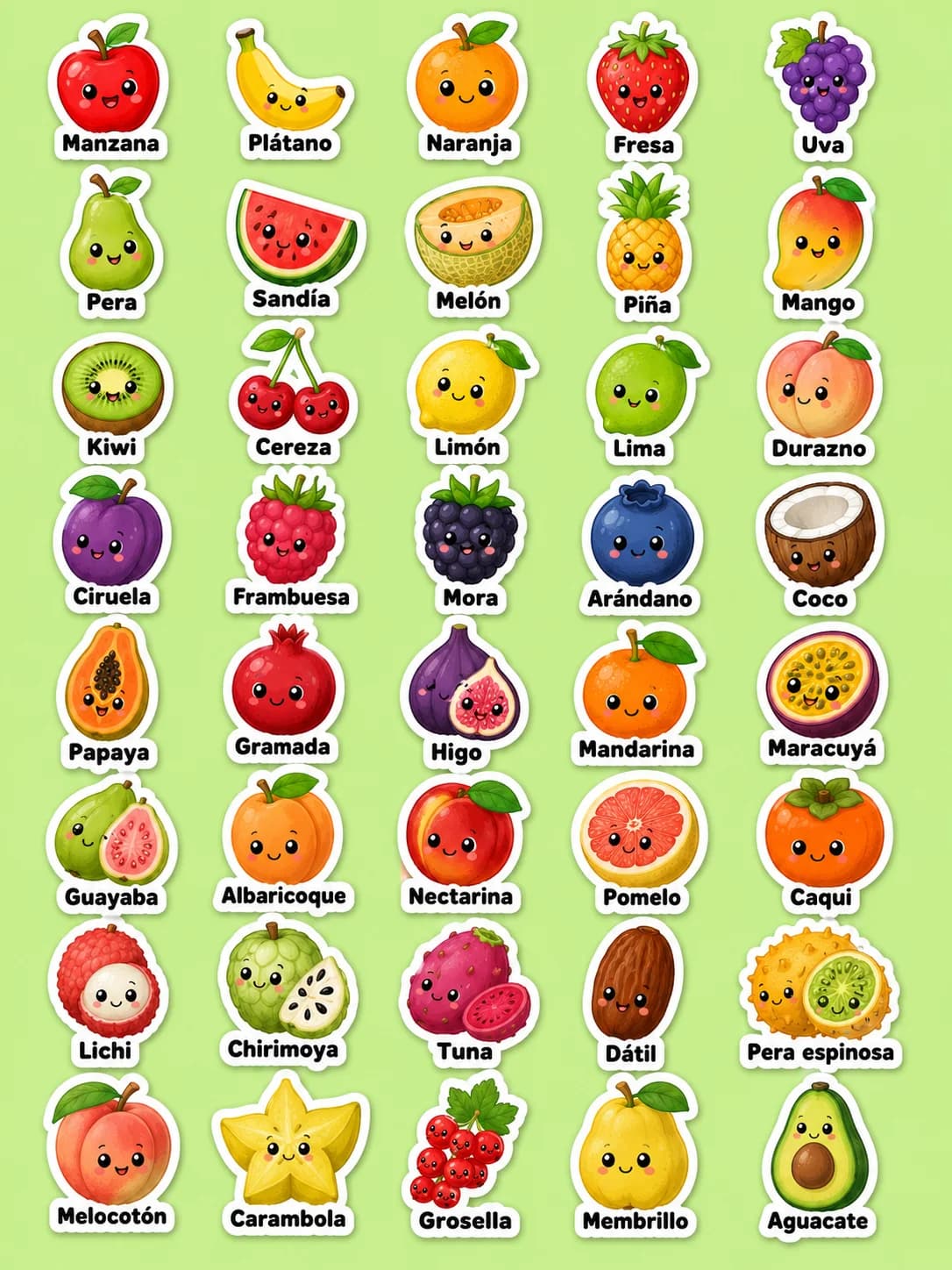 Frutas - Hoja de pegatinas imprimibles
