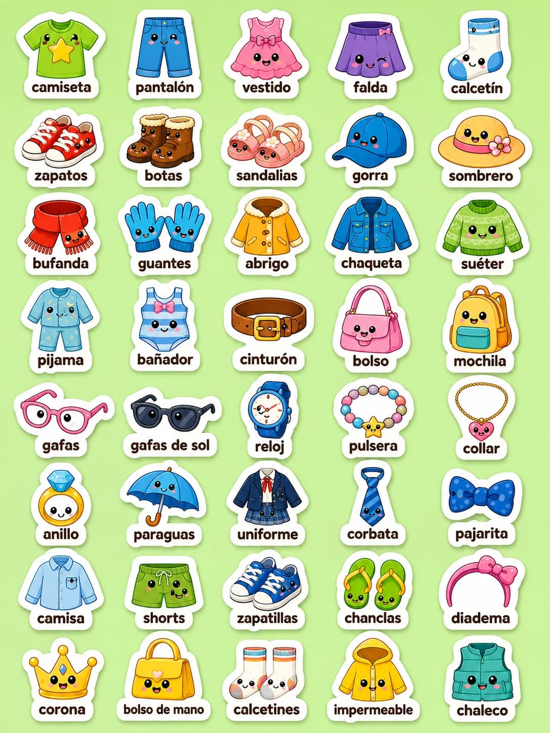 Ropa - Hoja de pegatinas imprimibles