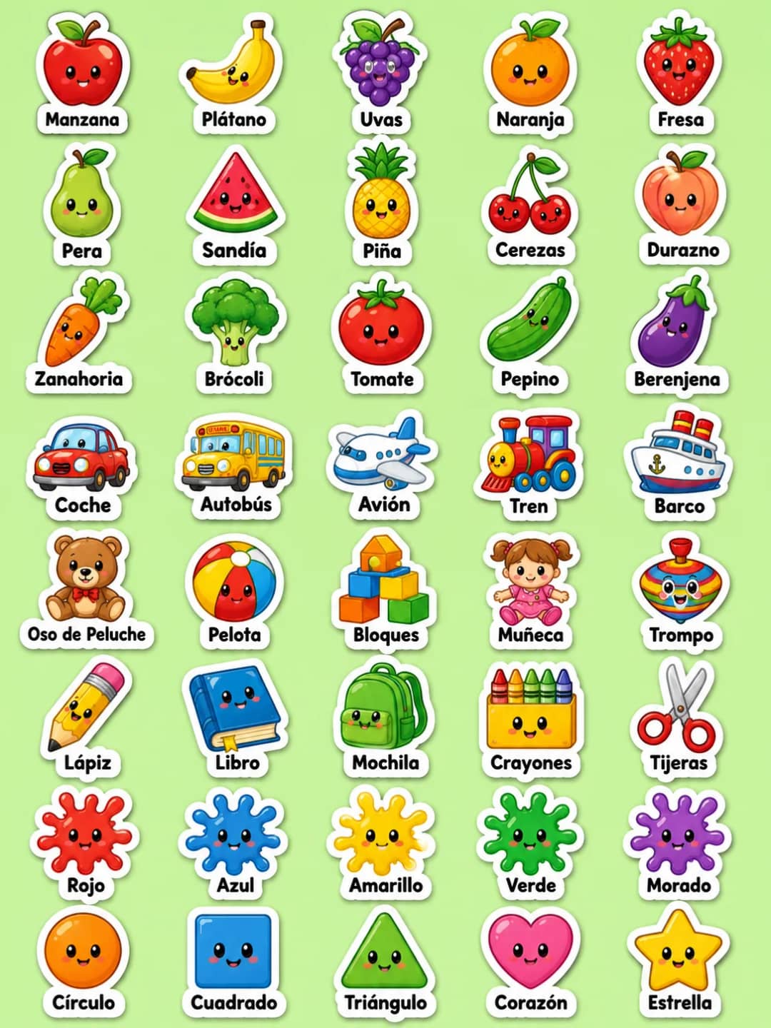 Vocabulario mixto hoja de pegatinas imprimibles para clase