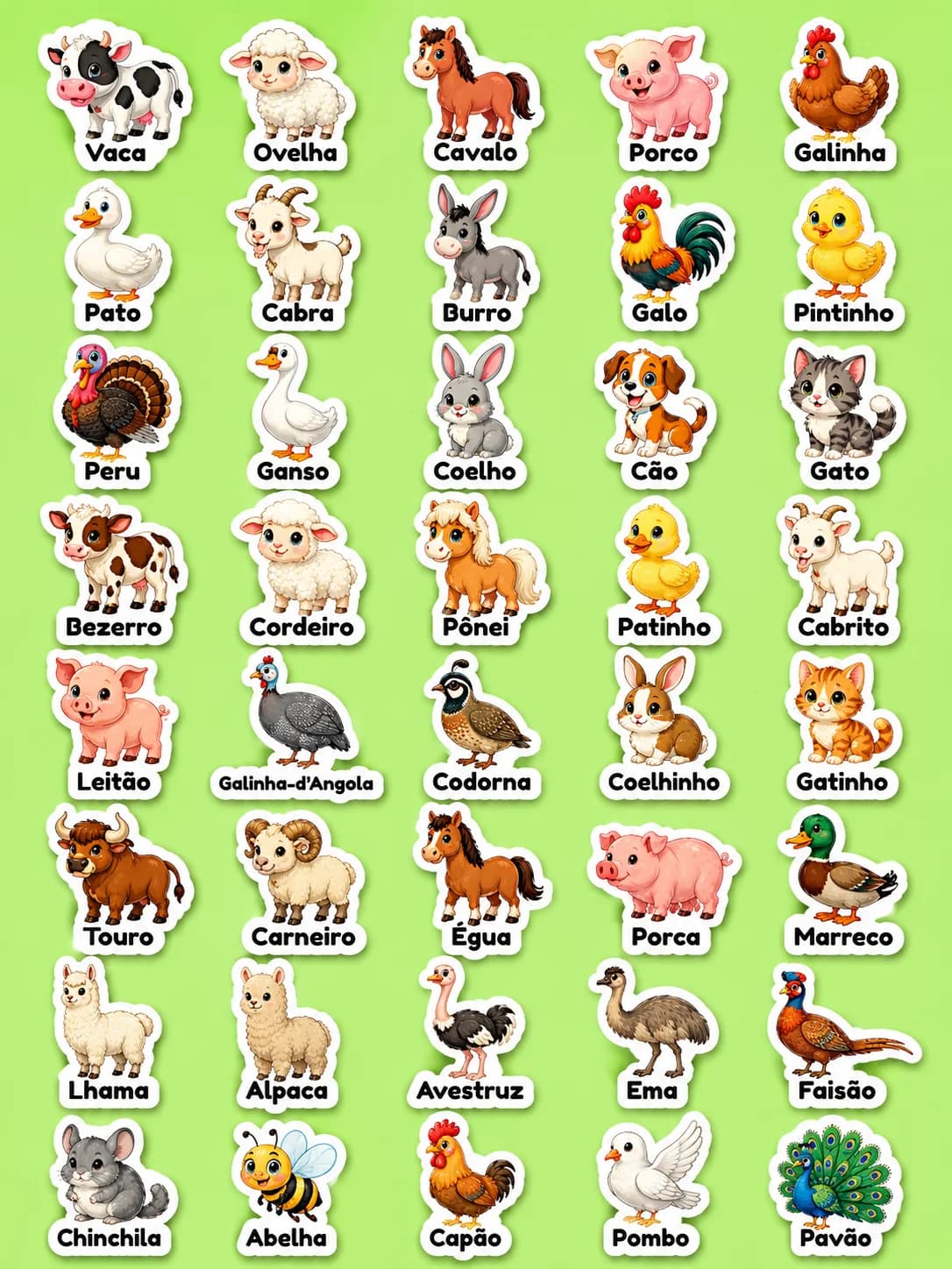 Animais da fazenda - Folha de adesivos imprimíveis