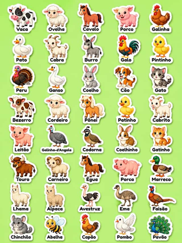 Animais da fazenda - Folha de adesivos imprimíveis