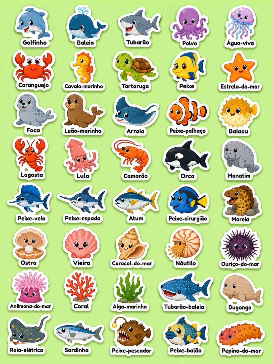 Animais marinhos - Folha de adesivos imprimíveis