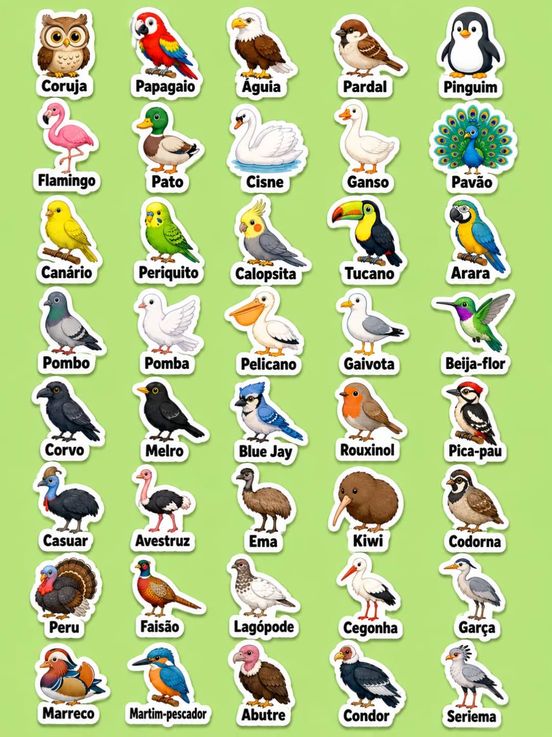 Aves folha de adesivos imprimíveis para sala de aula