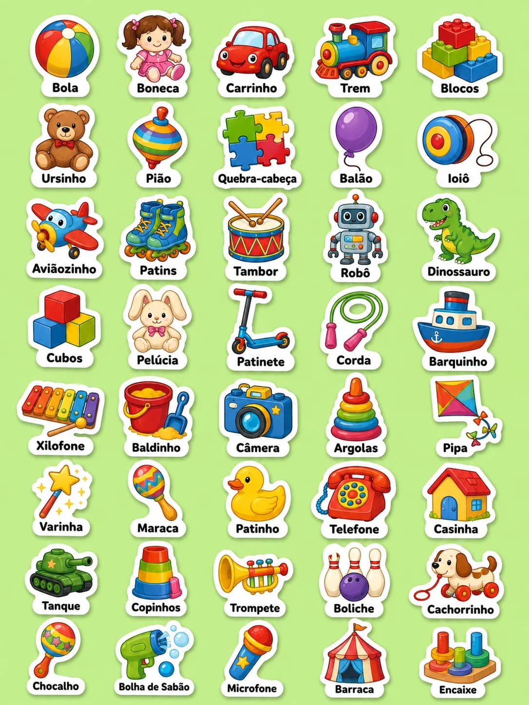 Brinquedos - Folha de adesivos imprimíveis