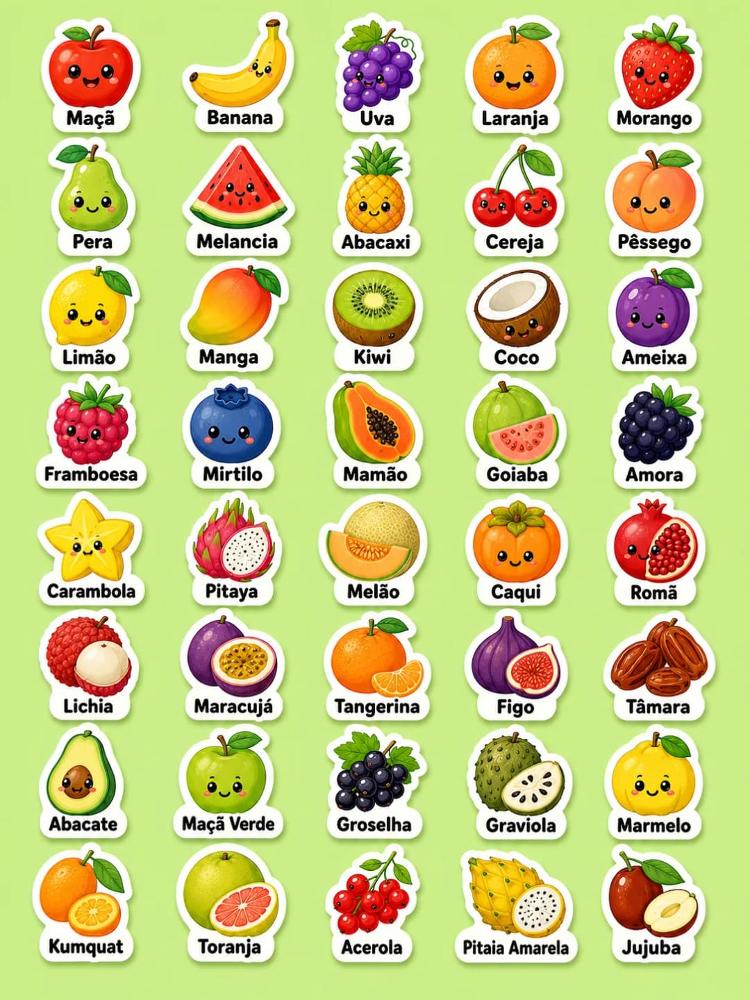 Frutas - Folha de adesivos imprimíveis