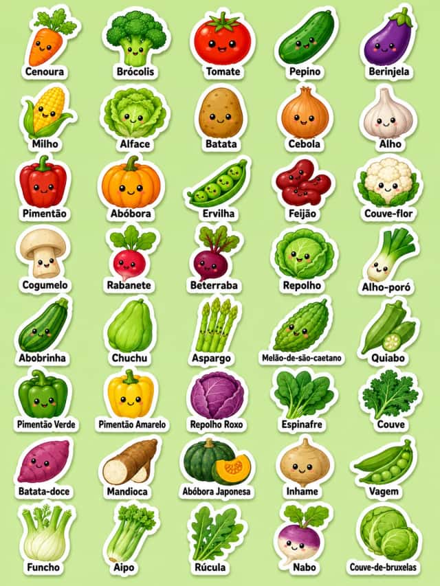 Legumes e verduras - Folha de adesivos imprimíveis