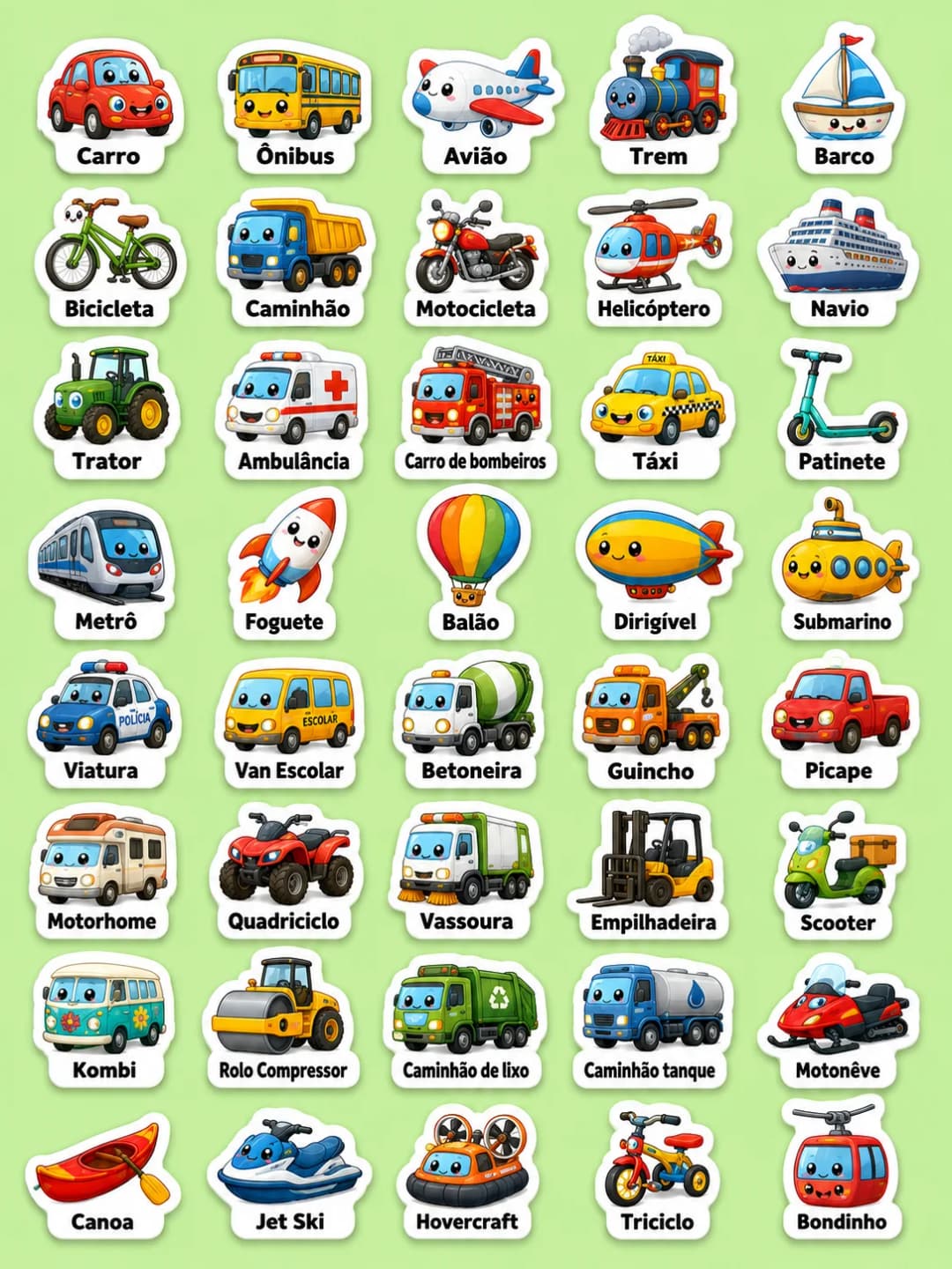 Transportes - Folha de adesivos imprimíveis