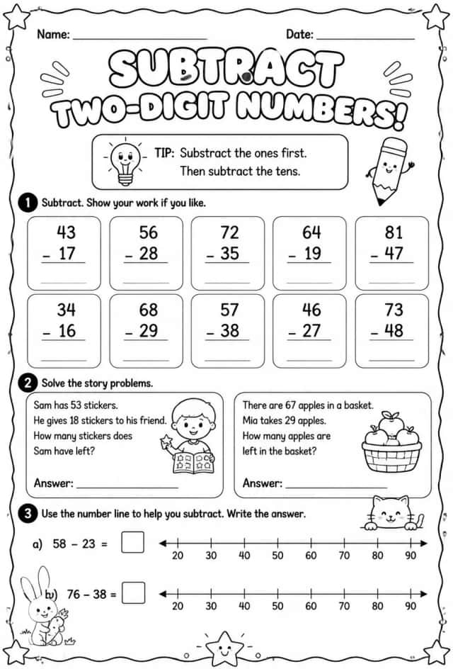Subtract two-digit numbers