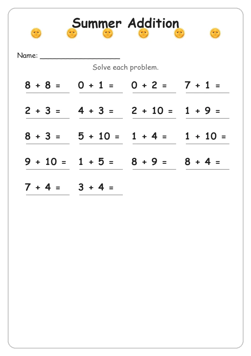 Summer Addition (Grade 1)
