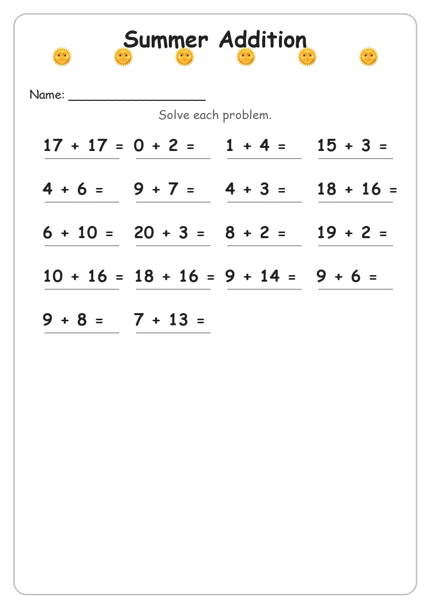 Summer Addition (Grade 2)